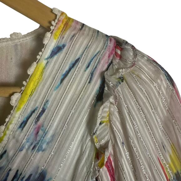 Hemant & Nandita Jorah Multicolor Tie Dye Print V-Neck Puff Sleeve Midi Dress XS - Picture 8 of 16